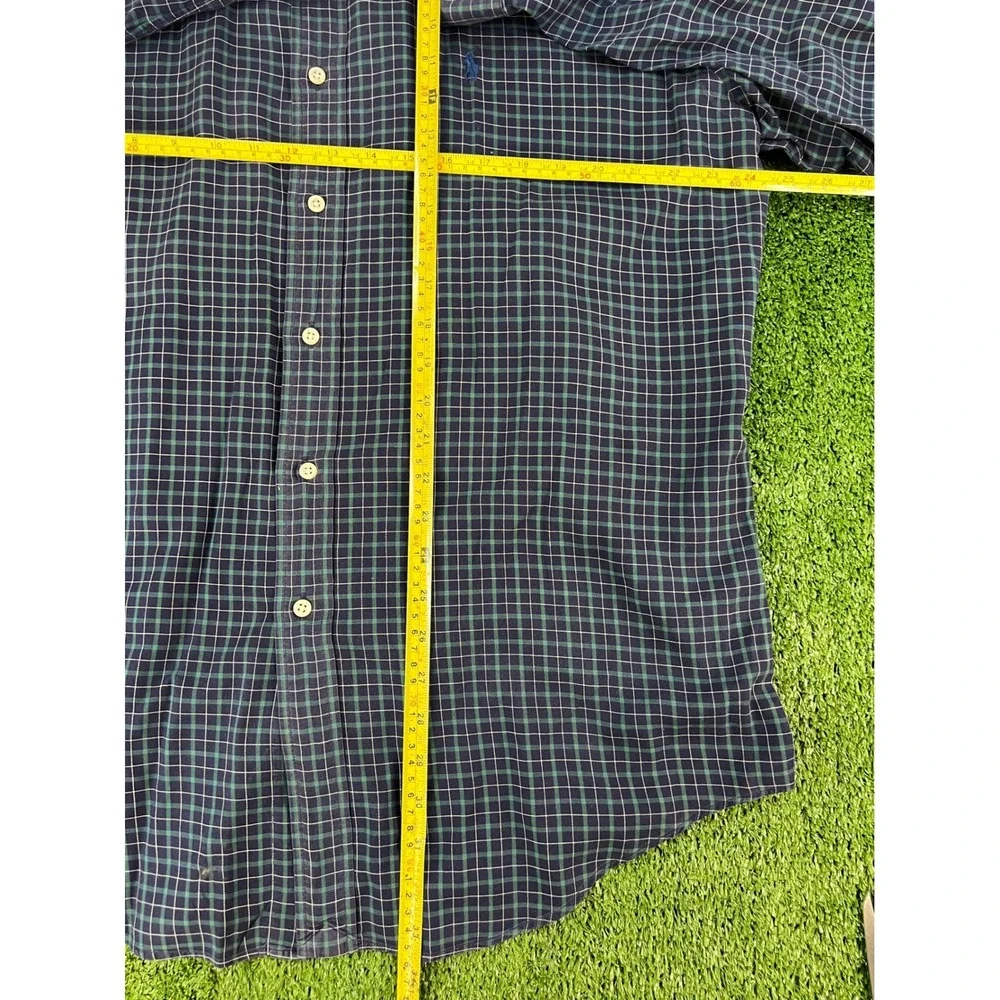 Ralph‎ Lauren Blake Mens Medium Plaid Button Down Shirt Navy Green Cotton